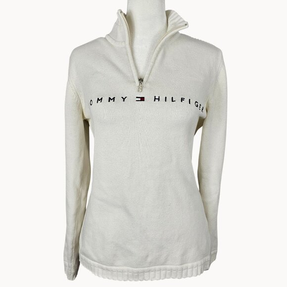 Women Knit Winter Fall Harvest Casual 3/4 Zip TurtleNeck Sweater TommyHilfiger L - Picture 2 of 15